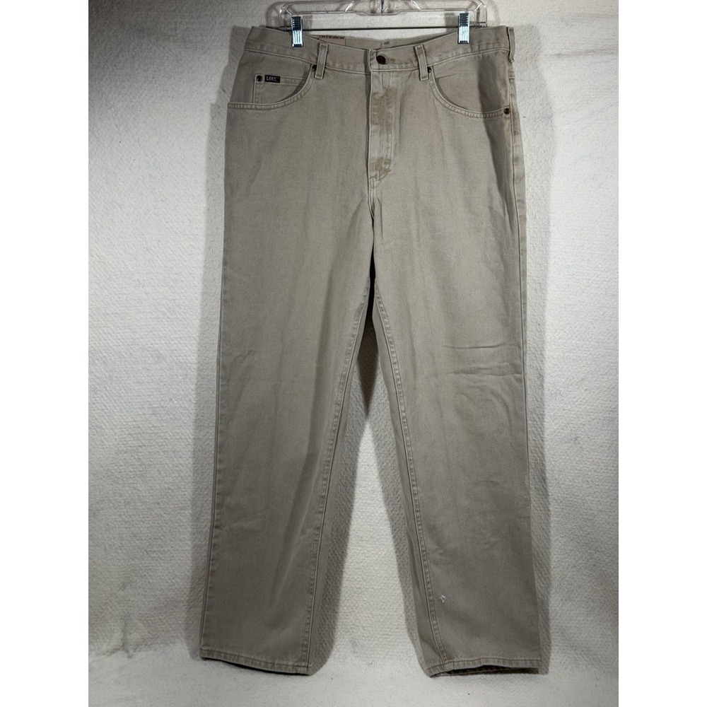 Lee Mens 38x32 Beige Jeans Straight Leg Khaki Denim Workwear Normcore Casual